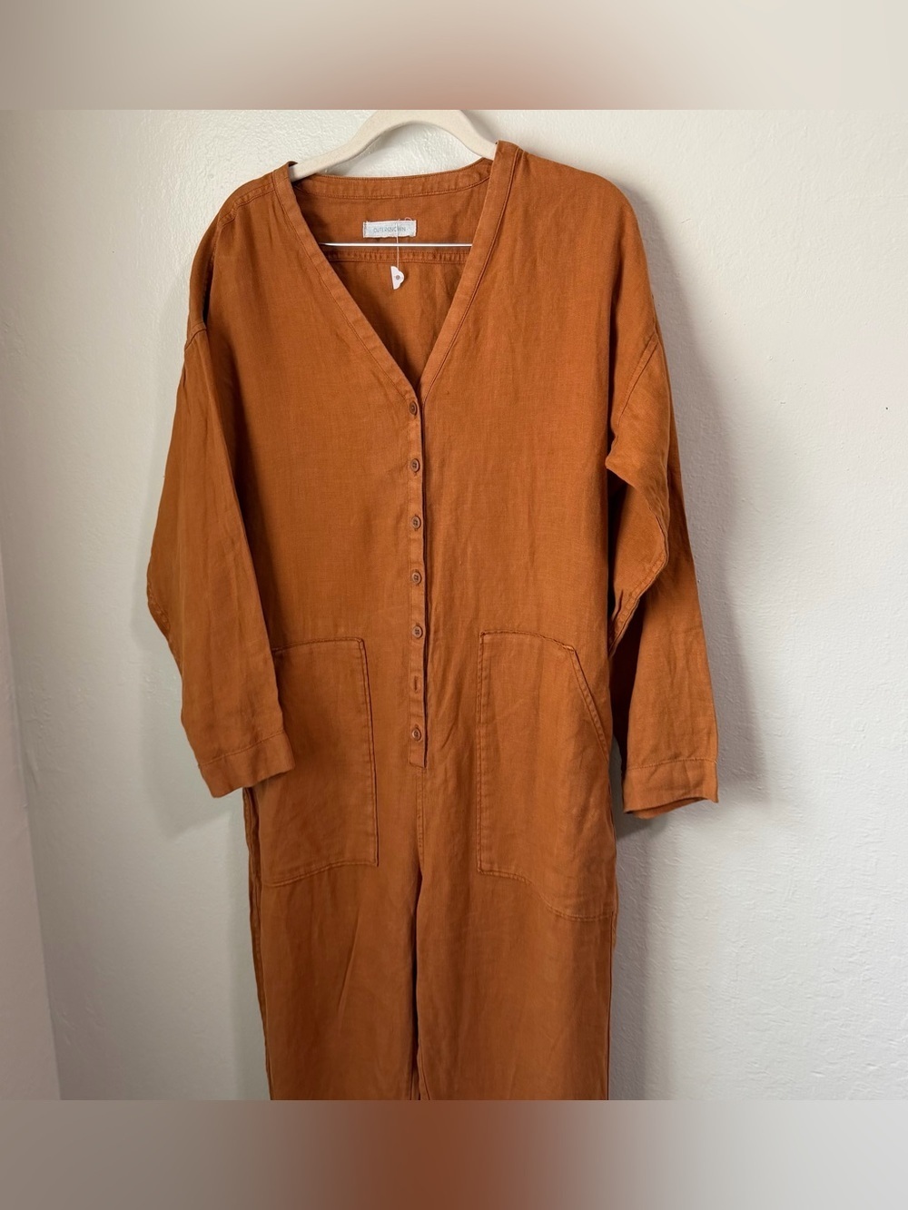 Outerknown Retrograde Linen Jumpsuit Rustic Orange Boho Utility Coveralls XS - Picture 3 of 14